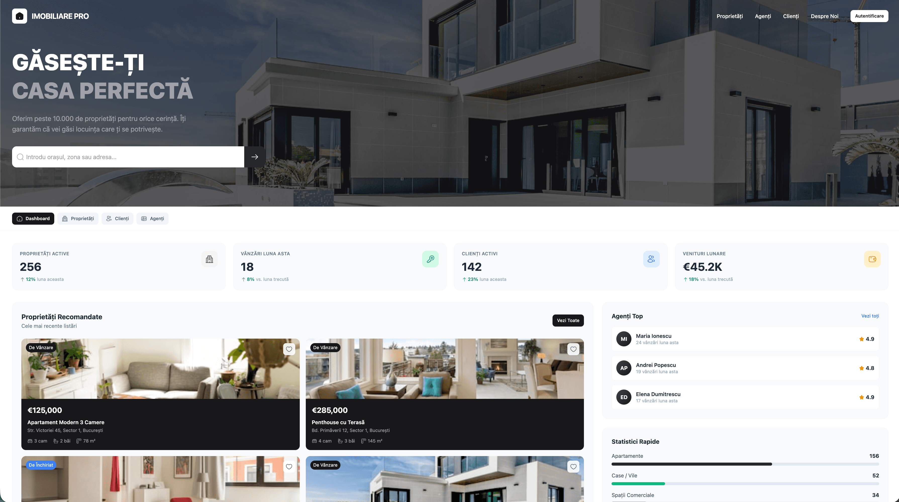 CRM Agenție Imobiliară - Dashboard principal